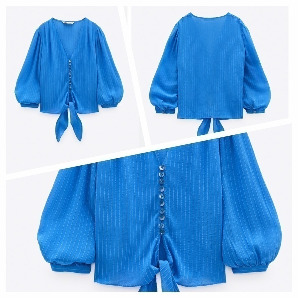ZARA Katies Woven Textured Tie Front Top size XS